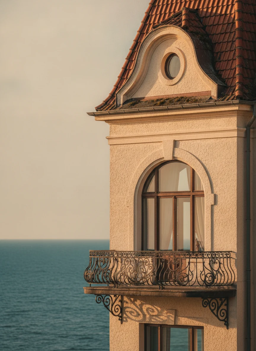 Architectural detail of a Baltic palace hotel façade