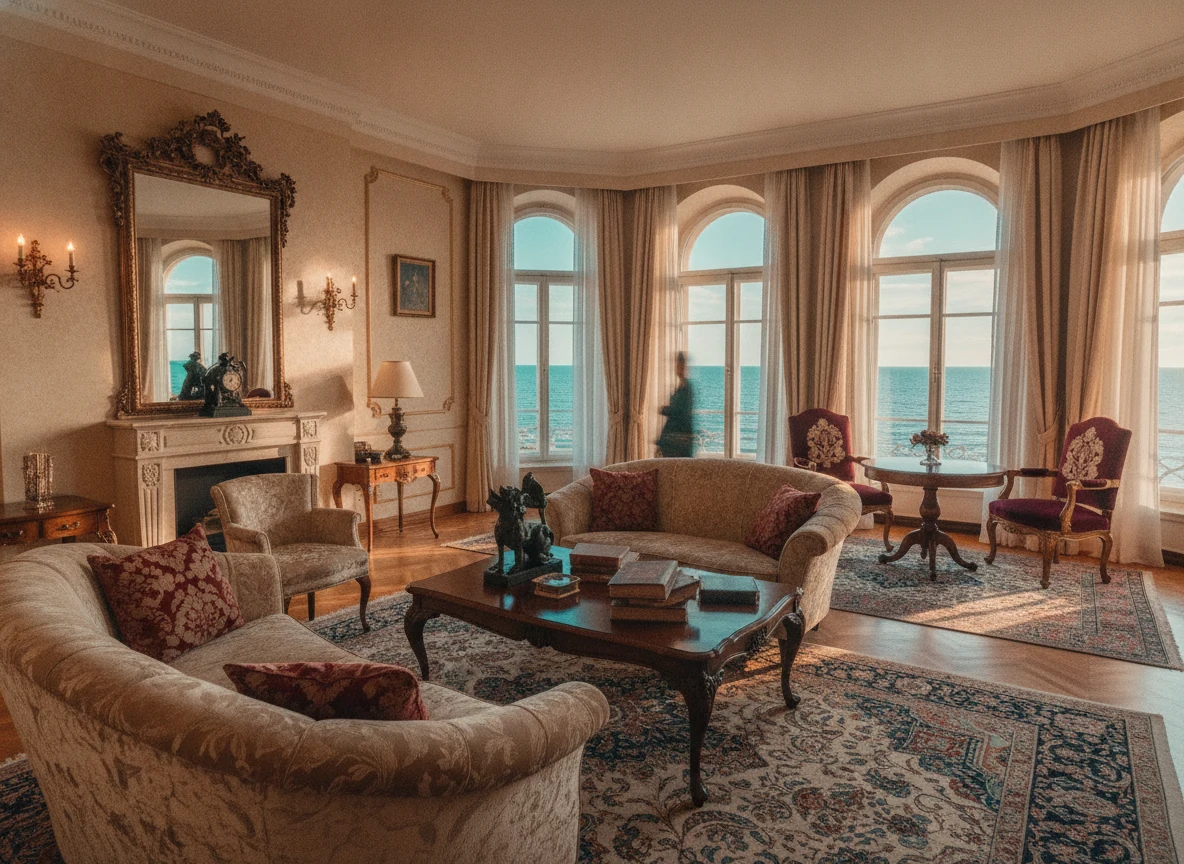 Prestige suite living room with sea-facing windows